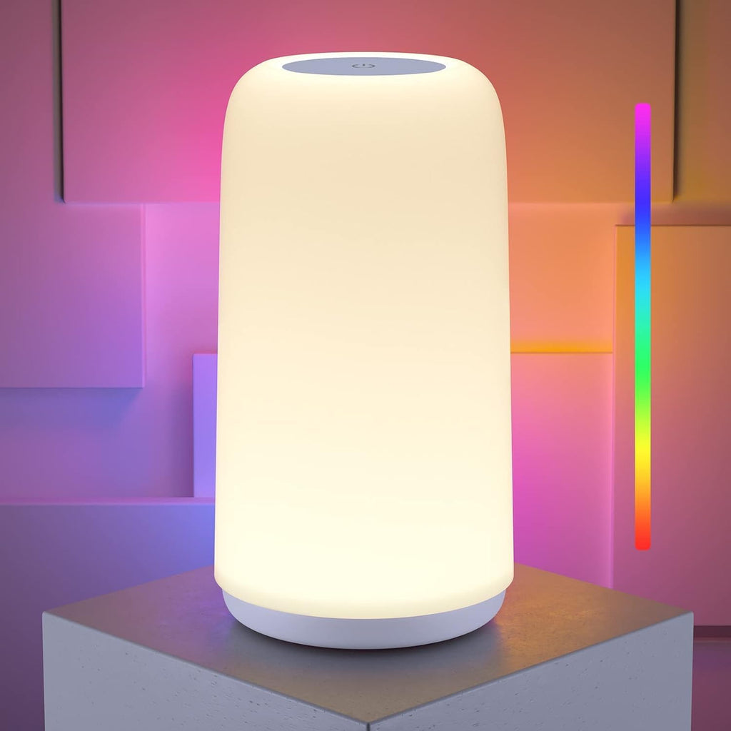 Touch Bedside Table Lamp, Sleek Design with RGB Mode, 3-Way Dimmable, Warm White & Multi-Color LED, for Bedroom, Living Room, Great Gift