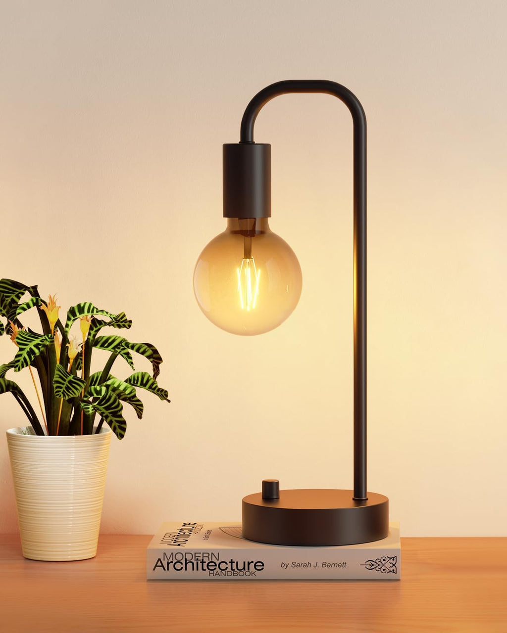 Fully Dimmable Industrial Table Lamp, 2700K Warm Light Bulb Included, Minimalist Bedside Lamp for Bedroom, Kids Reading, Living Room, Office