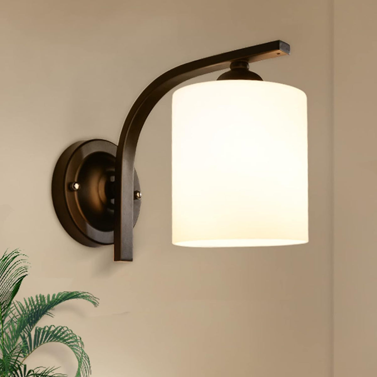 1-Light Modern Matte Black Wall Sconce, Milky White Glass Shade, E26 Socket, for Bathroom Vanity, Bedroom, Kitchen, Hallway, Porch (Bulbs Not Included)