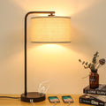Dimmable Side Table Lamp with Dual USB Ports, Linen Shade, 9W 3000K LED Bulb Included, Modern Nightstand Lamp for Bedroom, Living Room, Study, Office
