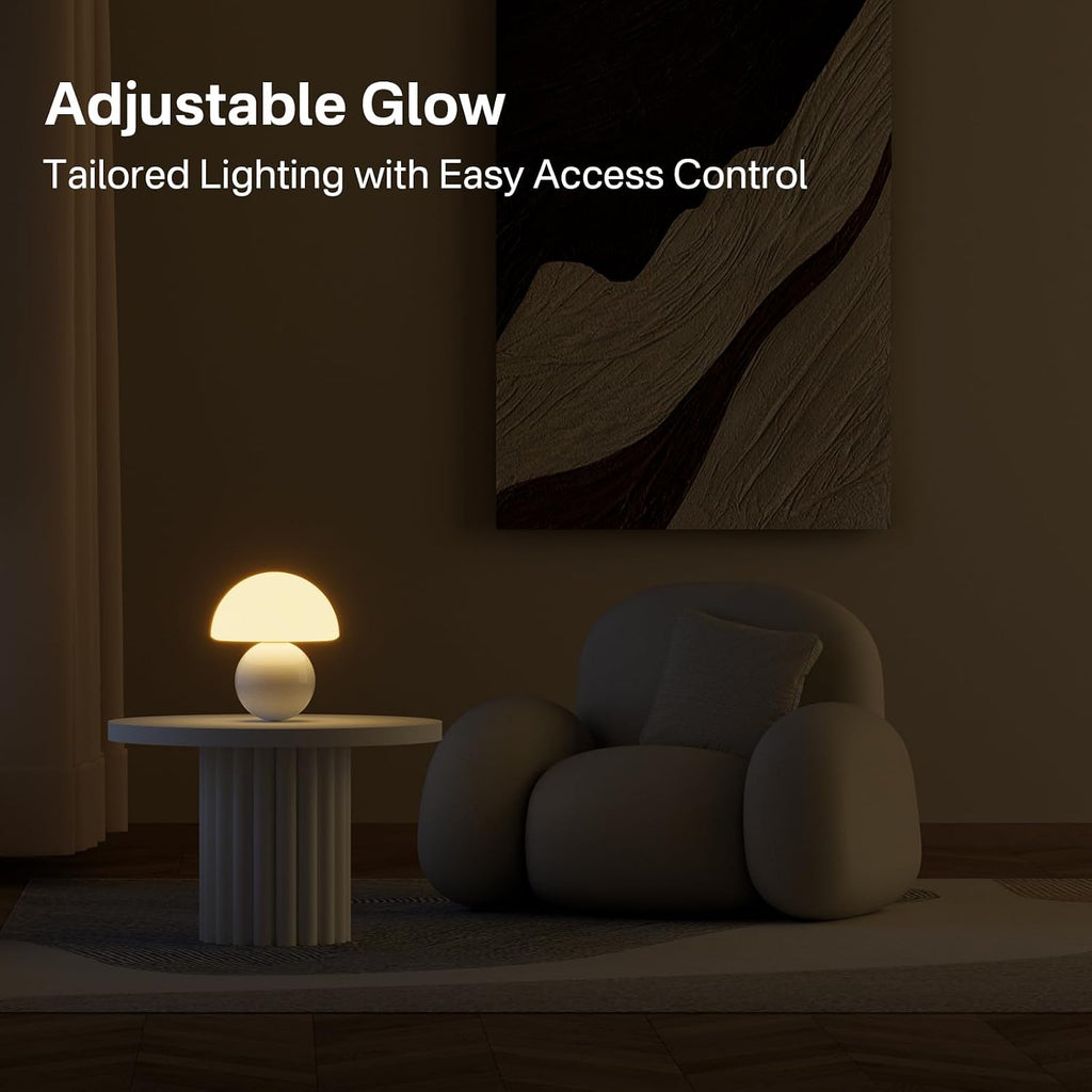 Cute Mini Mushroom Table Lamp, Dimmable, White Ceramic Base with Glass Shade, Unique Aesthetic Home Decor for Bedroom, Living Room, Great Gift for Girls