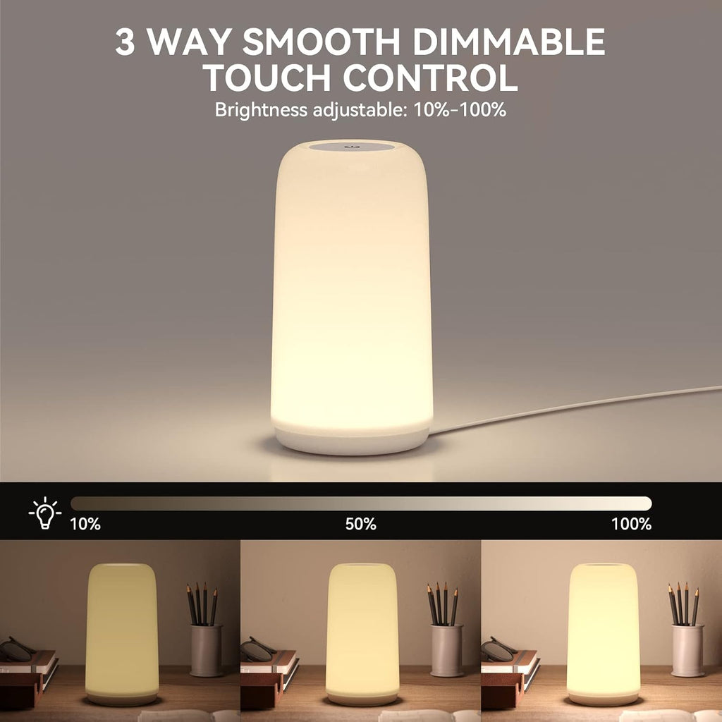 Touch Bedside Table Lamp, Sleek Design with RGB Mode, 3-Way Dimmable, Warm White & Multi-Color LED, for Bedroom, Living Room, Great Gift