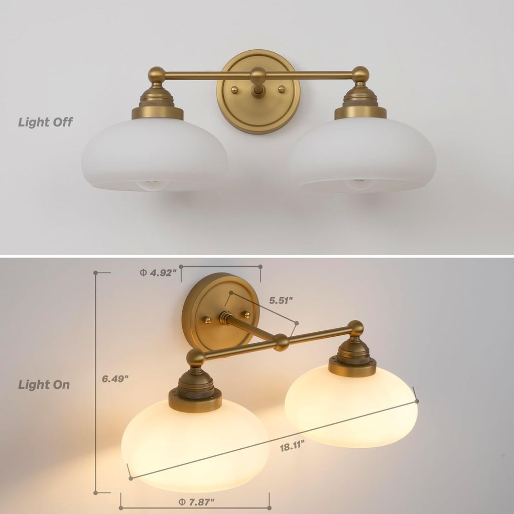 2-Light Vintage Wall Sconce, Milk White Glass Shades, Double Arm, for Living Room, Dining Room, Bedroom, Hallway