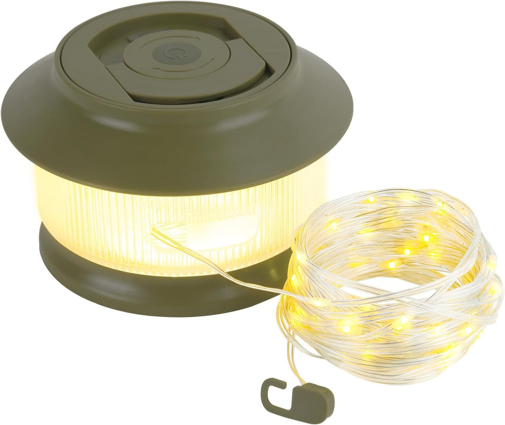 65.6ft Retractable Camping String Lights,3000mAh Camping Essentials Lamp Lights Waterproof,5Modes Outdoor Lights String for Tent,Yard,Hiking,RV,Holiday Decoration