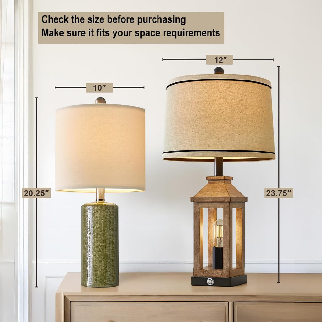 20.25" Small Modern Ceramic Table Lamp, Green, Farmhouse/Boho Style, Bedside Nightstand Lamp for Living Room, End Table