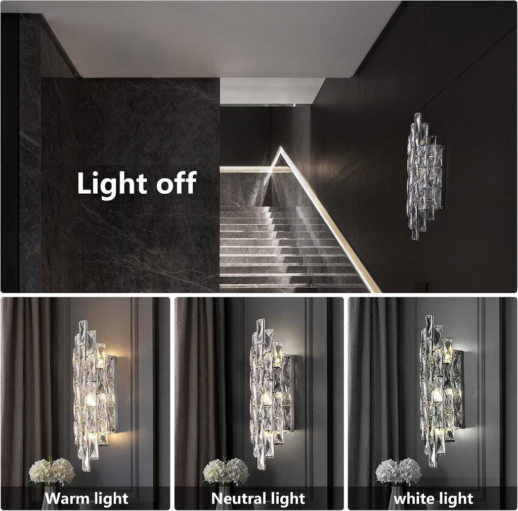 Modern Chrome Crystal Wall Sconces, Luxury Indoor Lighting, for Living Room, Bedroom, Bathroom, Bedside, Hallway, Stairway, Doorway, Mirror