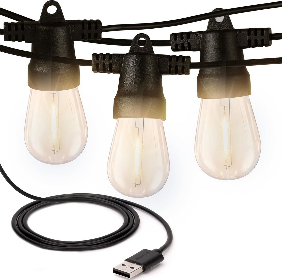 USB Powered String Lights - 24 Ft Commercial Grade Waterproof String Lights - Outdoor Shatterproof Patio Lights for Camping, Backyard, Porch, Christmas - 1W 12 Bulbs, Warm White