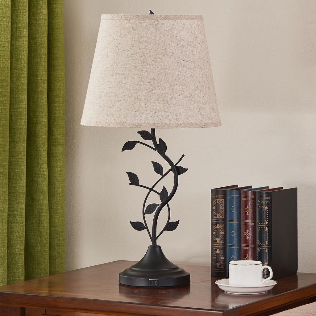 Traditional Tall Retro Bedside Lamp, USB-A & USB-C Ports, for Living Room, Bedroom, Desk