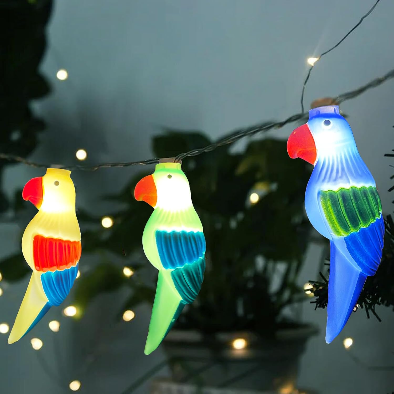 Multicolor Parrot String Lights, 8.5Ft Parrot Camping Outdoor Party Lights with 10 LED Multicolor Parrot Lights, Summer Patio Decorations String Lights for Bedroom Home Decks Party Lighting