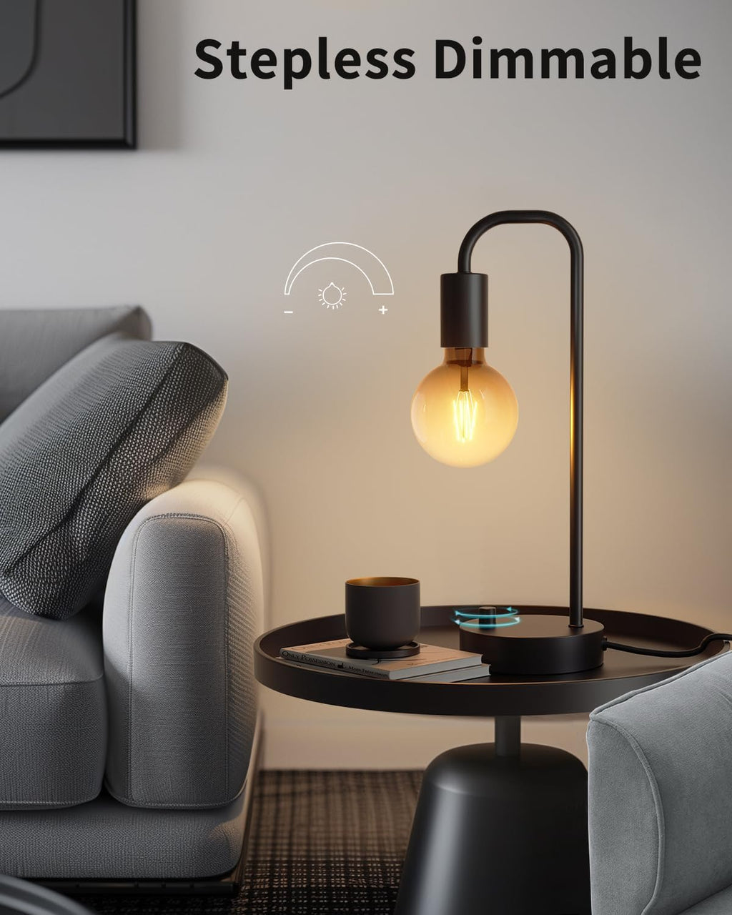 Fully Dimmable Industrial Table Lamp, 2700K Warm Light Bulb Included, Minimalist Bedside Lamp for Bedroom, Kids Reading, Living Room, Office