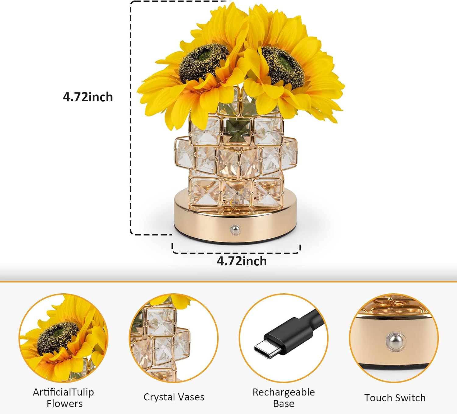 Rechargeable Touch Sunflower Table Lamp, 3-Color Dimming, Nightstand Decor, Birthday Gift for Women, Girlfriend