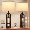 2-Pack 3-Way Dimmable Farmhouse Table Lamps, USB C+A & Outlet, Rustic Industrial Design, for Living Room Nightstands, Bedroom End Tables