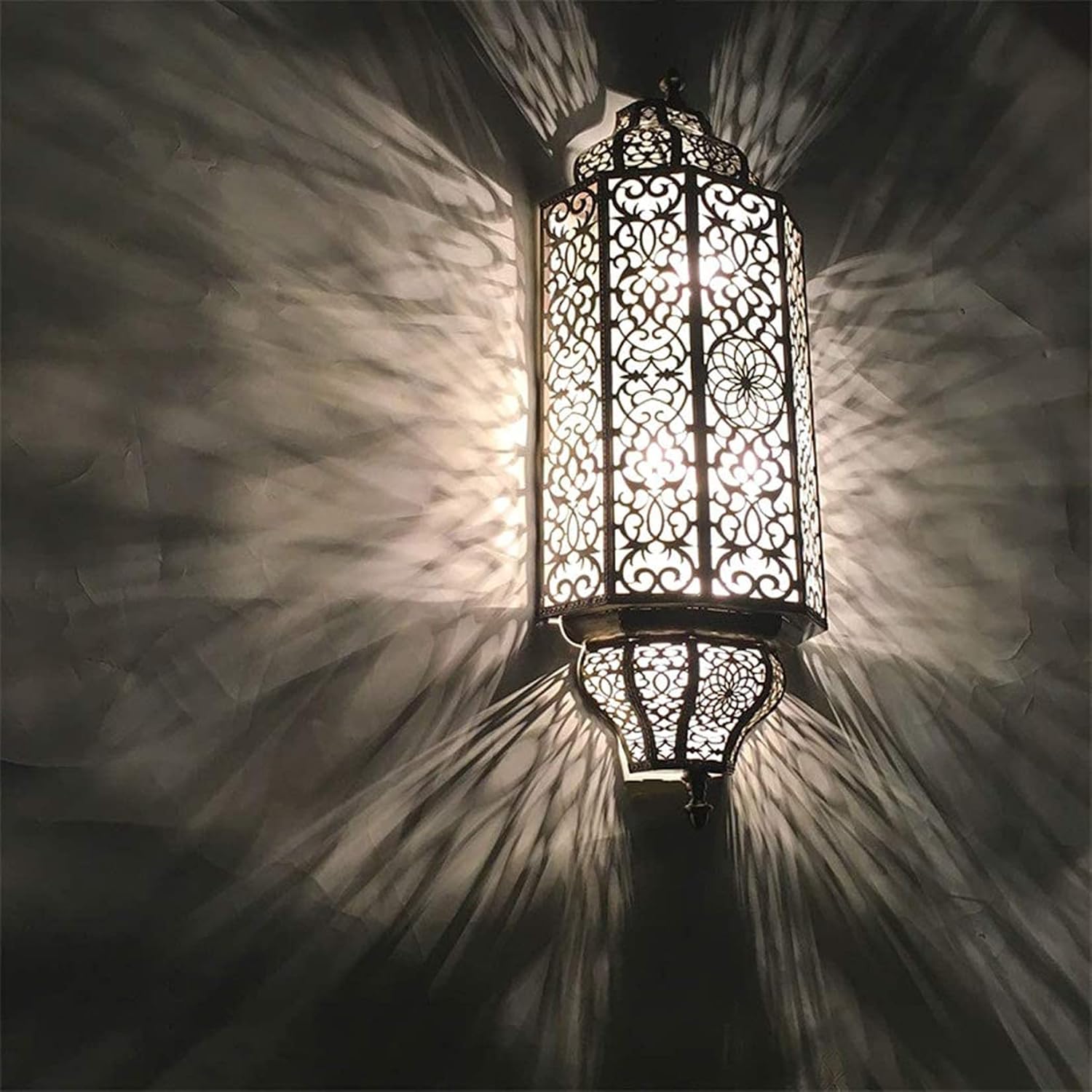 25.5" Handmade Moroccan Vintage Wall Sconce, Frosted Glass Shade, Carved Craft Design, for Home, Villa, Porch