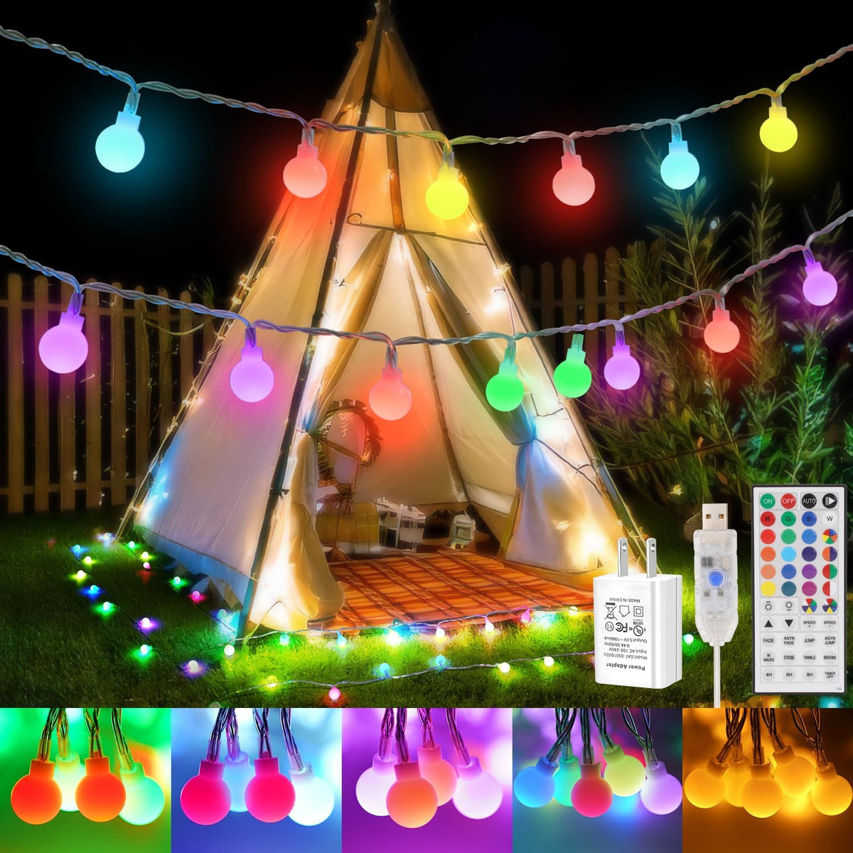 24 Colors Indoor String Lights with Remote, 16.5ft 50LED String Lights Bedroom USB Plug in, Color Changing Christmas Lights Hanging for Dorm Classroom Tapestry Party Garden Patio Wall Xmas Décor