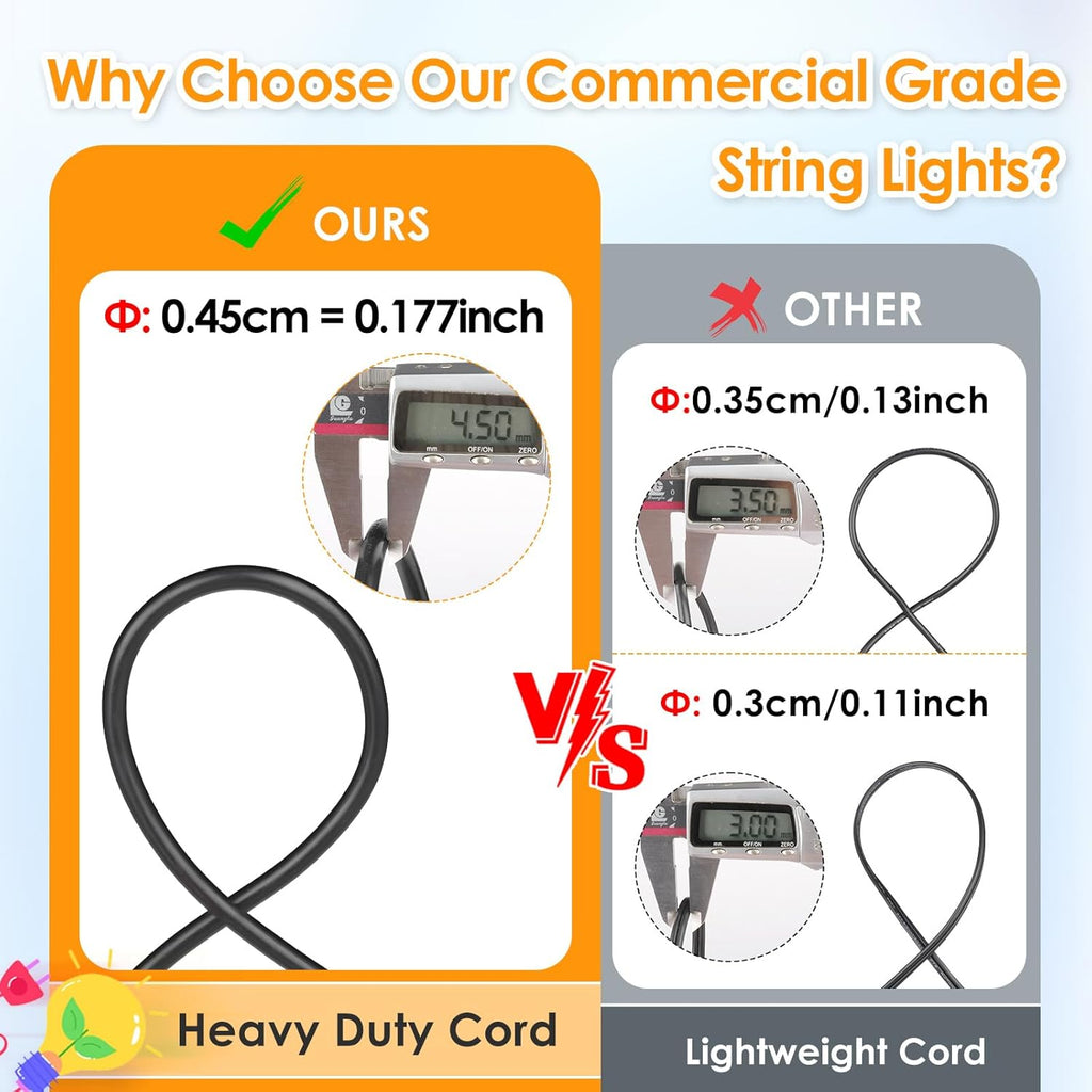 48FT Outdoor Patio Lights Waterproof Dimmable with Remote, RGB Cafe LED String Light with 15 Shatterproof Bulbs for Bistro Party-Black 1 Pack
