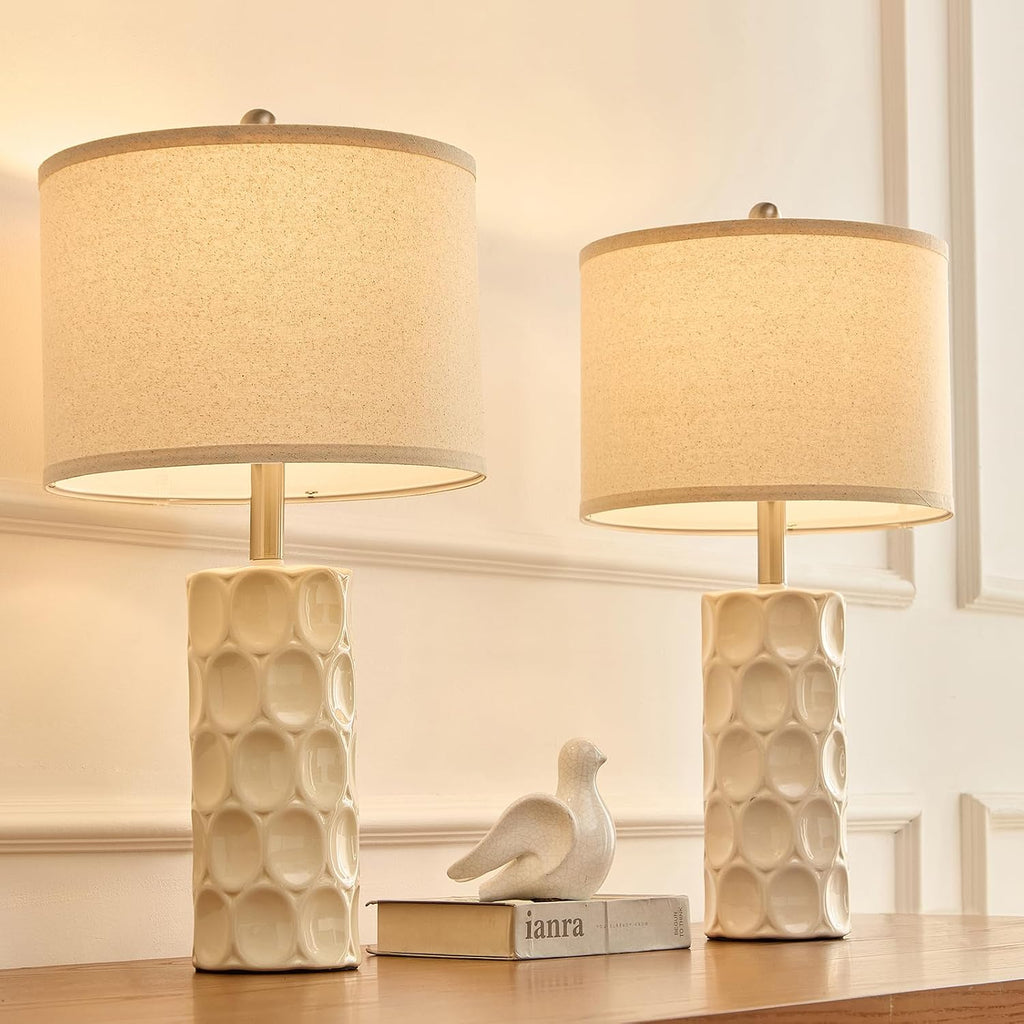 2-Pack 24" Modern Ceramic Table Lamps, 3-Color Dimmable, Cream White, for Bedroom, Living Room, Farmhouse Nightstand