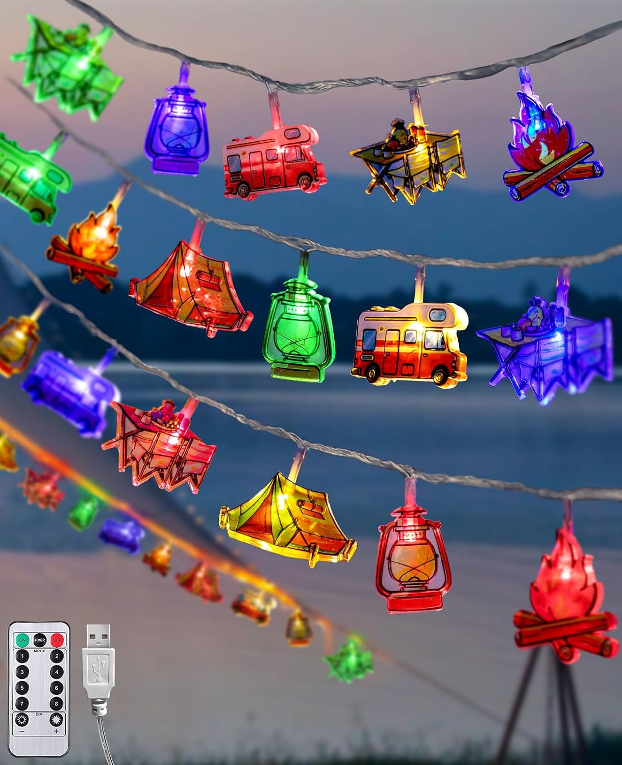 20 LED Camping String Lights - Battery and USB Operated, Mini Kerosene Waterproof Outdoor String Lights Perfect for Camping Decorations, Outdoor, Christmas, Party and Classroom(Color)