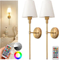 2-Pack Battery-Operated Rechargeable Wall Sconces, Wireless, Remote Control, Dimmable & Adjustable, Gold, for Bedroom, Living Room