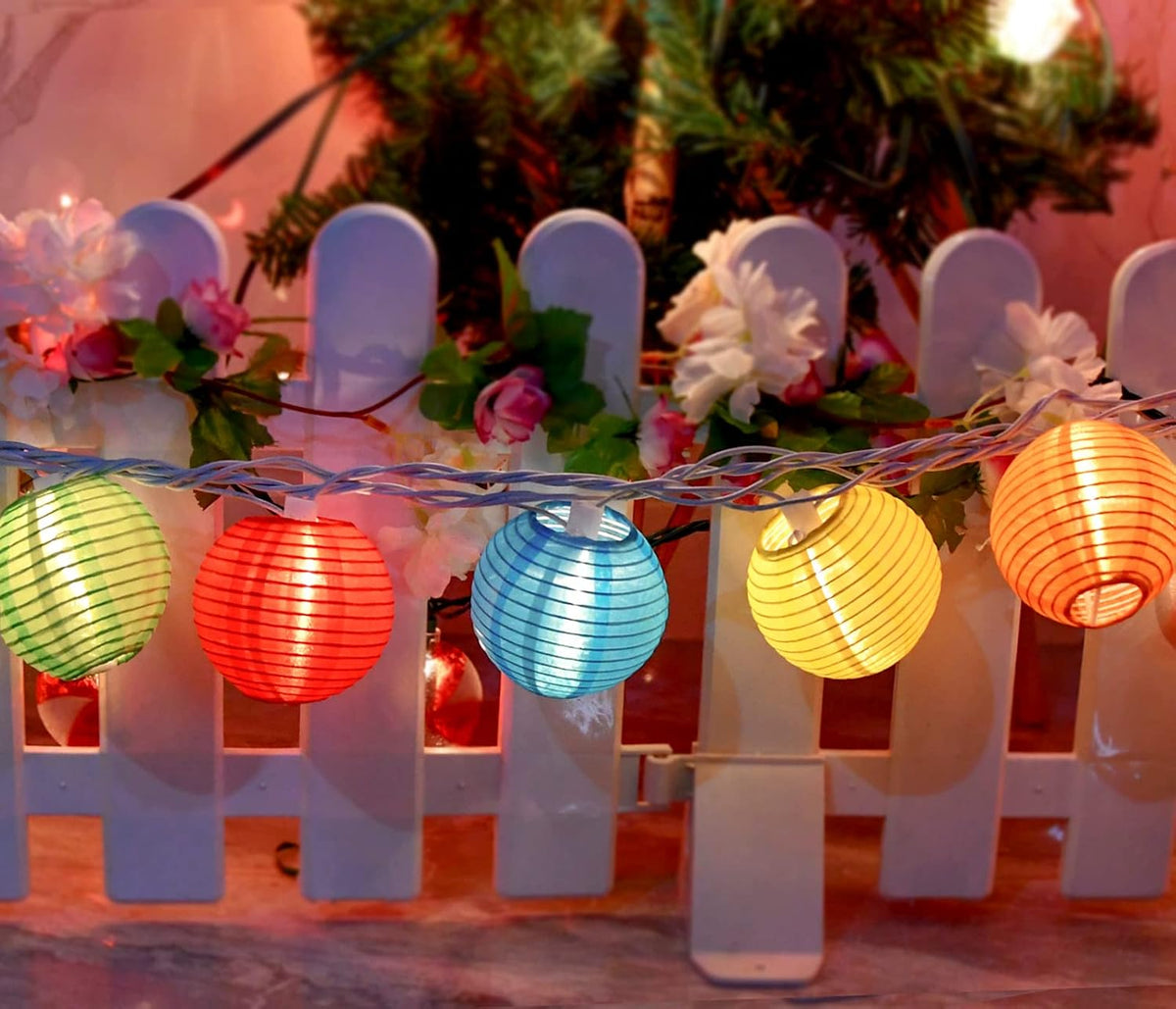 8.5Ft Multicolor Lantern String Lights, Colorful Lantern Lights for Bedroom with 10 Nylon Lanterns Decor, inoor String Lights for Camper Awning Rainbow Camping Party Mexican Fiesta