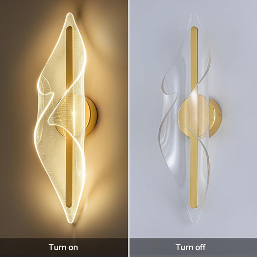 17.3" Modern Gold LED Wall Sconce, Remote Control Dimmable, Acrylic, for Living Room, Hallway, Bathroom, Bedroom, Stairs