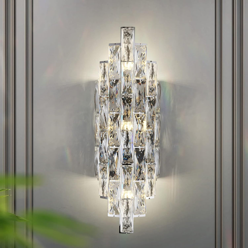 Modern Chrome Crystal Wall Sconces, Luxury Indoor Lighting, for Living Room, Bedroom, Bathroom, Bedside, Hallway, Stairway, Doorway, Mirror