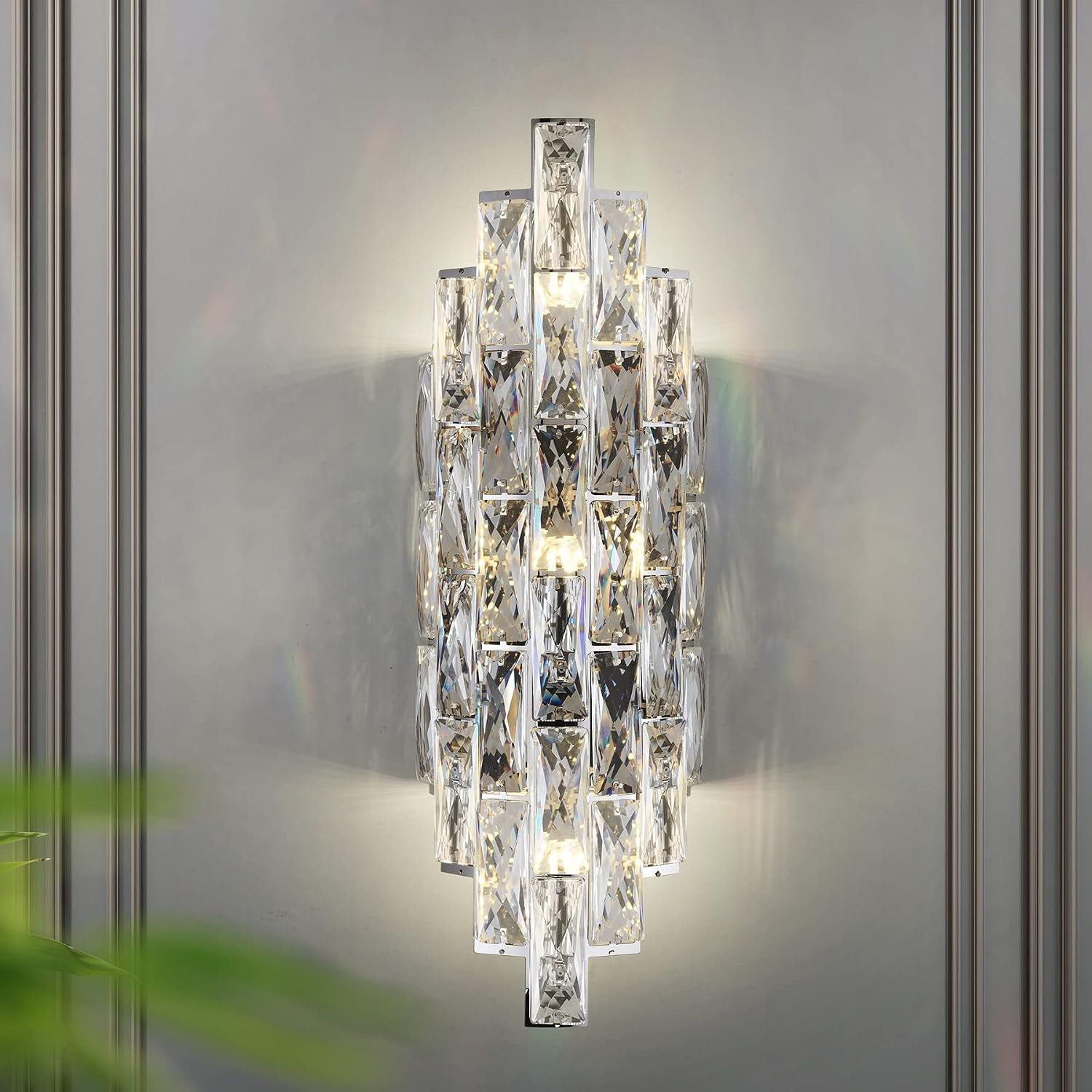 Modern Chrome Crystal Wall Sconces, Luxury Indoor Lighting, for Living Room, Bedroom, Bathroom, Bedside, Hallway, Stairway, Doorway, Mirror