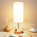 3-Way Dimmable Touch Bedside Table Lamp, USB-C & AC Outlet, Wood Base, Flaxen Fabric Shade, LED Bulb Included, for Bedroom, Living Room, Desk