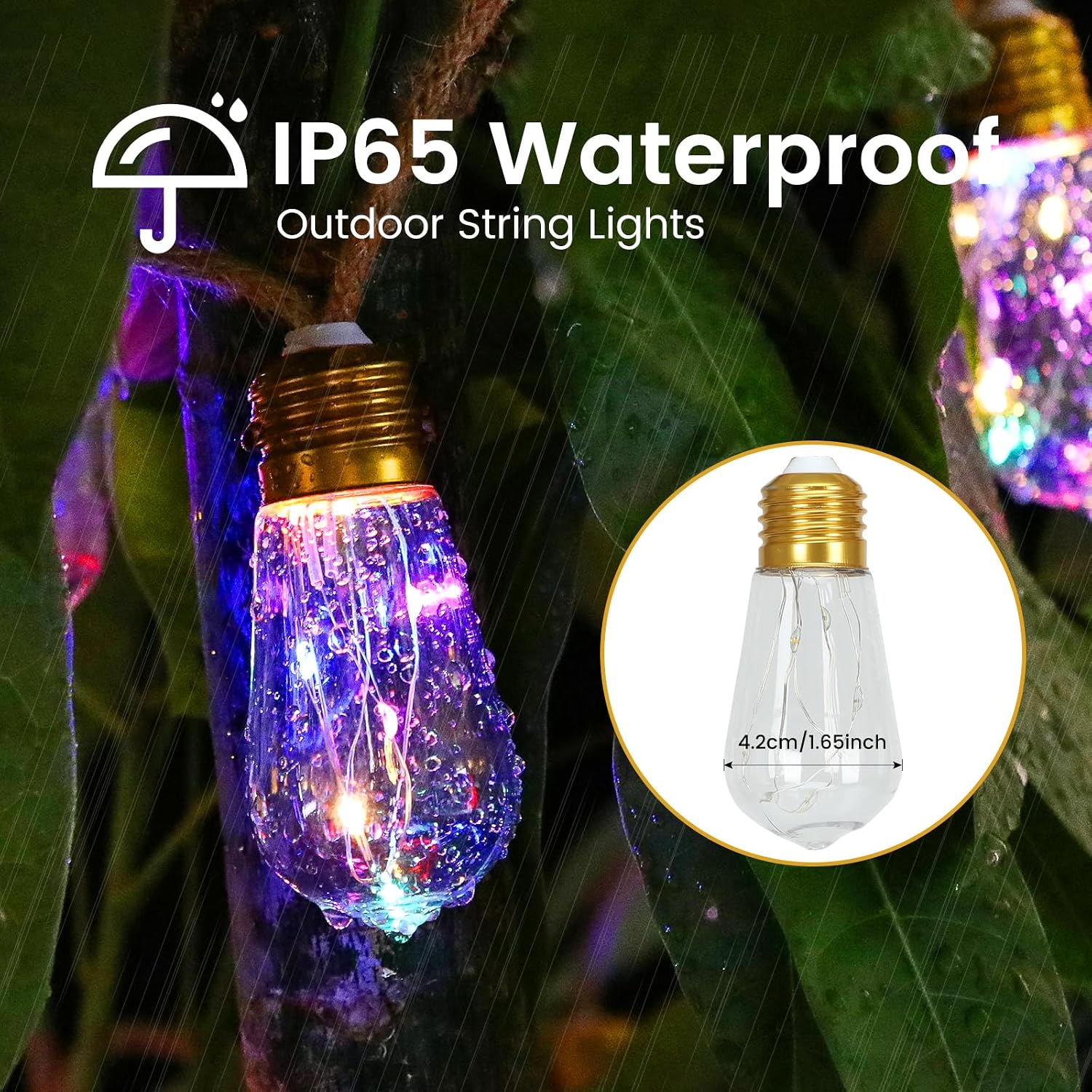 Solar Outdoor String Lights 24FT Vintage Rope Hemp Solar Lights with 20 Shatterproof Bulbs,8 Modes Solar Powered String Lights with Memory Function, Waterproof for Garden,Camping,Café(Multicolor)