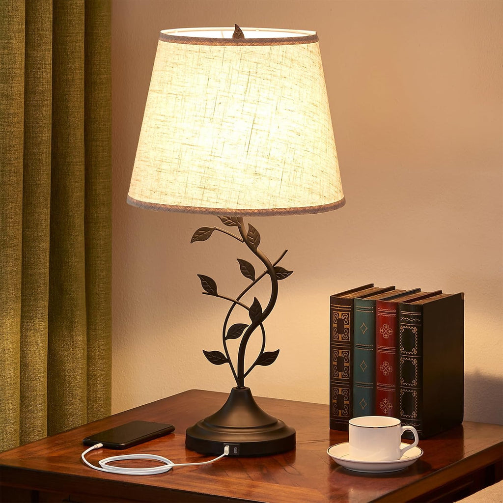Traditional Tall Retro Bedside Lamp, USB-A & USB-C Ports, for Living Room, Bedroom, Desk