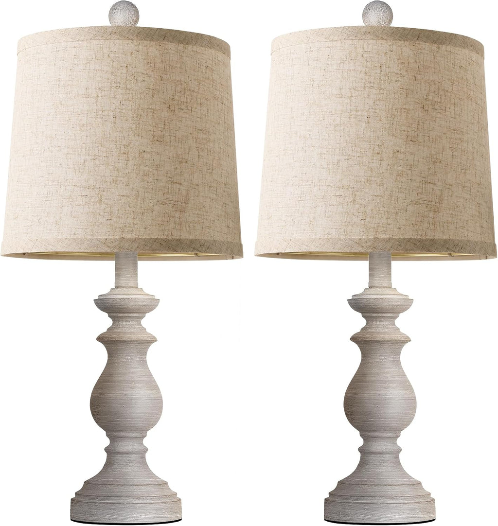2-Pack 22" Traditional Rustic Farmhouse Table Lamps, Linen Shades, Antique Grey, for Living Room, Bedroom, Nightstand, Desk