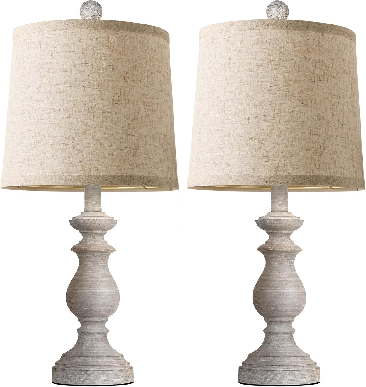 2-Pack 22" Traditional Rustic Farmhouse Table Lamps, Linen Shades, Antique Grey, for Living Room, Bedroom, Nightstand, Desk