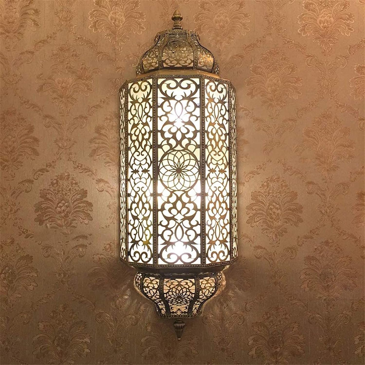 25.5" Handmade Moroccan Vintage Wall Sconce, Frosted Glass Shade, Carved Craft Design, for Home, Villa, Porch