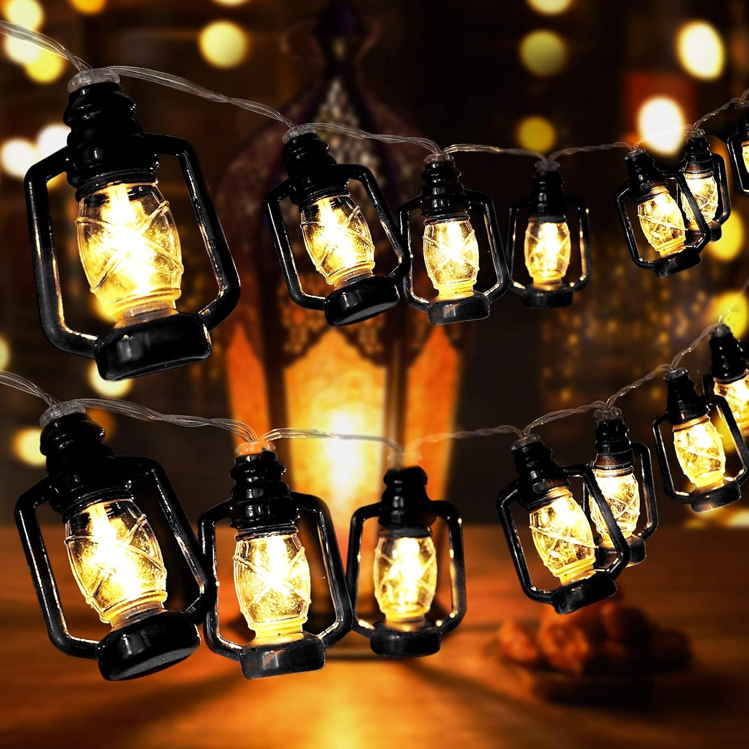 Camping Lantern String Light 30 LED Camping Lights Battery and USB Operated,  Mini Kerosene Lamp Perfect for Camping Decorations, Party, Classroom, Christmas and Travel