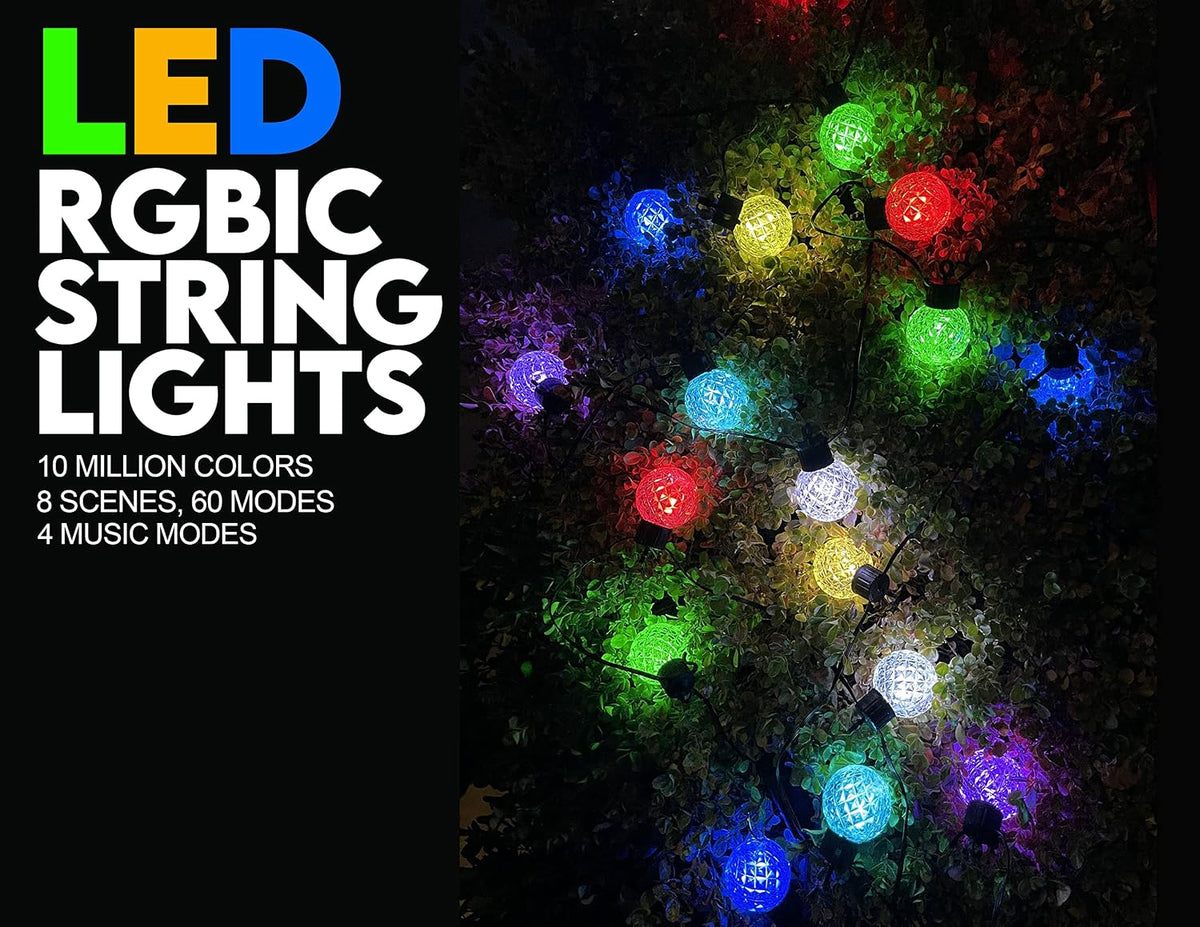 Led Smart String Lights, Shatterproof 25 RGBW Bulbs Color Changing IP65 Waterproof Light App Control with DIY Color Scenes, Music Modes, Bluetooth 21.2ft Globe Lights for Backyard Porch