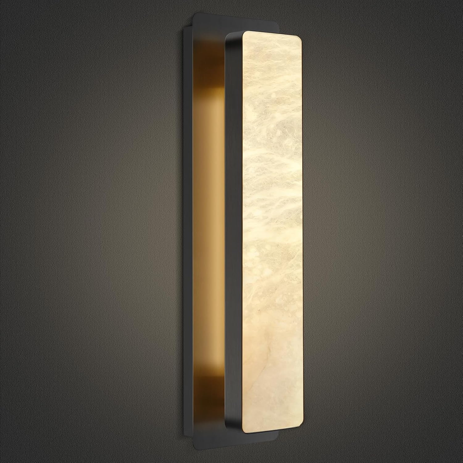 20" Black Alabaster Wall Sconces, Natural Marble Bronze Finish, Modern, for Bathroom Vanity, Living Room, Dining Room, Bedroom, Stairs